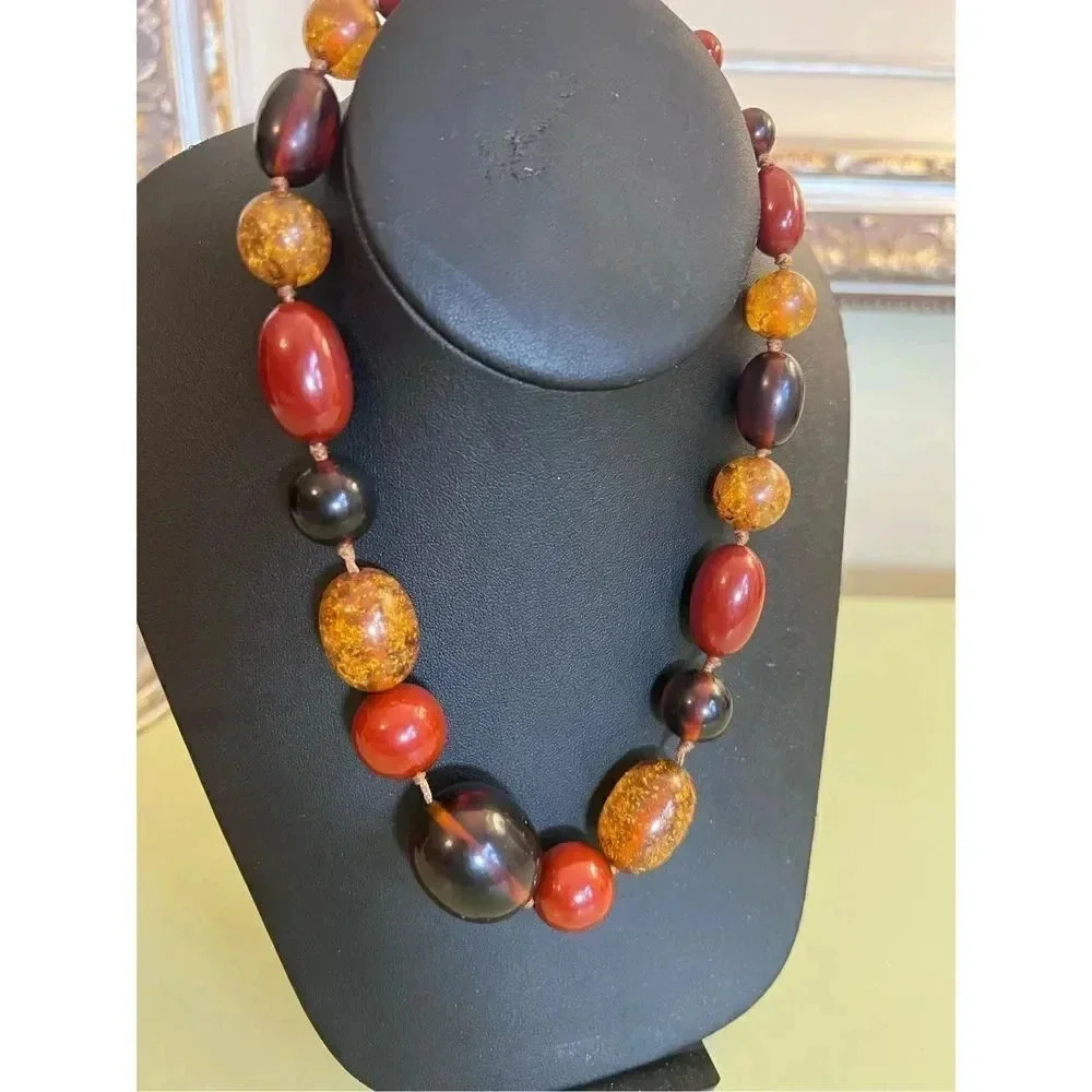 Women’s Orange‎ Black Fantastic Vintage Jewelry Marbled Beads Necklace
